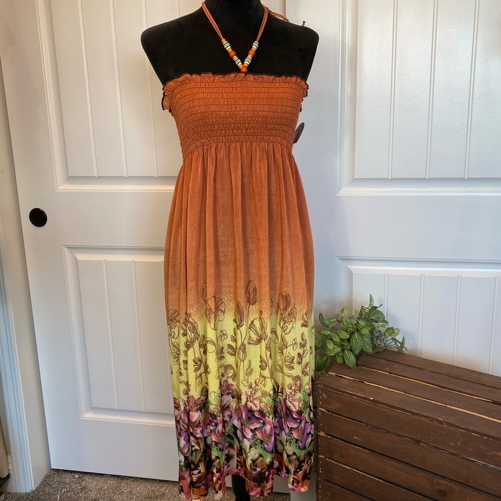 New!  Summer Halter Beaded Beach Cover Ups Strapless Boho Floral Print Sundress